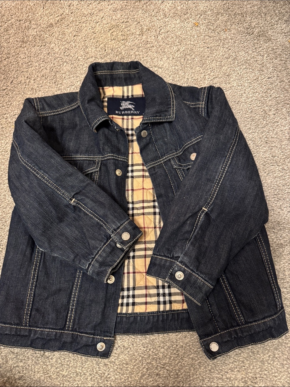 Burberry Dark Indigo Denim Jacket with Beige Check Lining
